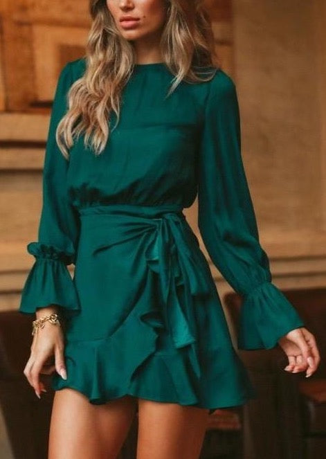 Green Satin Dresses, Mini to Long Green Satin Dresses